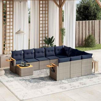 vidaXL Set De Sof&aacute;s De Jard&iacute;n 11 Pzas Y Cojines Rat&aacute;n Sint&eacute;tico Gris Vidaxl