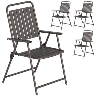 OUTSUNNY Juego De 4 Sillas Plegables De Jard&iacute;n Para Exteriores Con Reposabrazos, Respaldo Y Asiento, Estructura Met&aacute;lica, 55x63x93 Cm, Color Marr&oacute;n