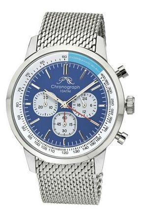 Porsamo Bleu Simon Mesh Strap Chronograph Watch, 44mm in Silver And Blue at Nordstrom Rack