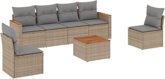 vidaXL Vidaxl - Set Sof&aacute;s De Jard&iacute;n 7 Piezas Y Cojines Rat&aacute;n Sint&eacute;tico Beige