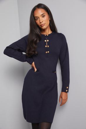 Wallis Womens Double Button Knitted Midi Dress - Navy Viscose - Size X-Large
