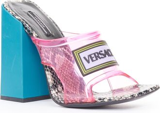 Versace 2019 Runway 90s Vintage Logo transparent pink PVC mules EU38.5 US8.5