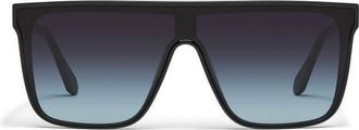 Quay Nightfall Medium 138mm Shield Sunglasses in Black/Black Aqua at Nordstrom