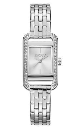 DKNY Signature Shape Crystal Bezel Tank Bracelet Watch, 20mm x 33mm in Silver at Nordstrom