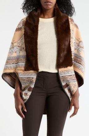 La Fiorentina Faux Fur Trim Cocoon Cape in Brown at Nordstrom Rack
