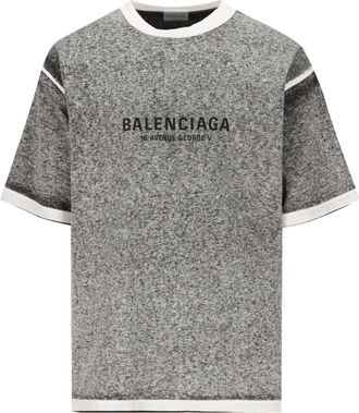 Balenciaga Camiseta jaspeada con logo estampado - Tops - Hombre - Gris - M