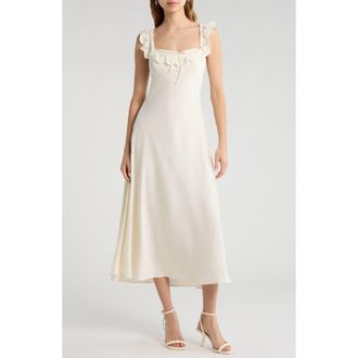 ASTR the Label Makiya Lace Trim Satin Dress in Cream at Nordstrom, Size Medium