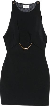 Elisabetta Franchi Sweetheart Neck Mini Jurk - Dames - Korte kleedjes - Zwart - XS - Leer - Kleedjes