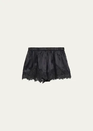 Re/Done Jennie Lace-Trim Satin Shorts