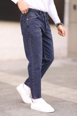 Trendyol MAN Heren Donkerblauw Effen Boyfriend Normale taille Jeans