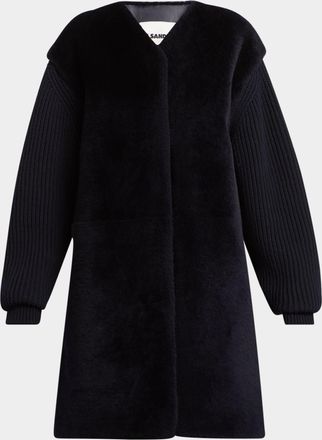 Jil Sander Sheep Shearling Knit-Sleeves Kaban Coat