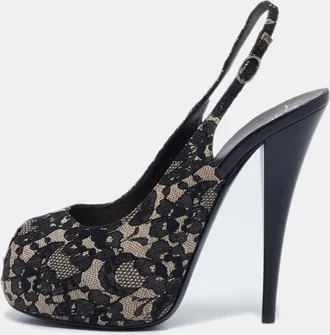 Giuseppe Zanotti Black/beige Lace Peep Toe Slingback Platform Sandals