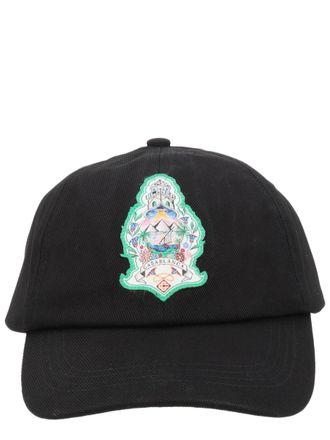Casablanca Black Cotton Patch Baseball Cap