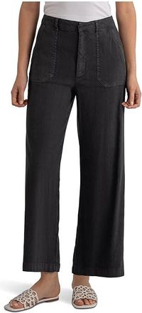 Kut from the Kloth Topaz High-Rise Wide Leg Pants with Porkchop Pockets Womens Jeans Charcoal : 12 25.5, Linen/Rayon/Spandex