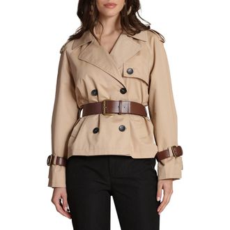 Avec Les Filles Short Trench Jacket with Faux Leather Belt in Camel at Nordstrom, Size X-Large