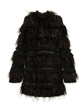 Twin-Set feather-detail mini dress - Black