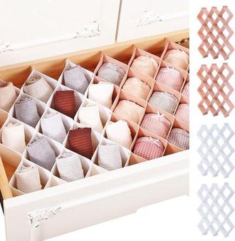 OEM Organizador De Cajones Para Calcetines Para C&oacute;moda Con Separadores De Ropa Interior Tipo Panal - 12 Rosas Y 12 Blancos