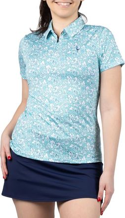 Tailorbyrd Floral Print Quarter Zip Polo in Seafoam at Nordstrom Rack, Size X-Large