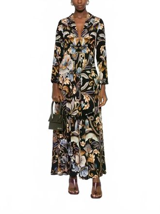 Farm Rio Snake Garden Maxi Dress In Black