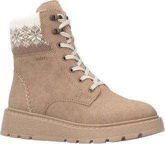 Rieker Casual Enkellaarsjes - Dames - Veterlaarzen - Beige - 37 EU - Leer - Schoenen