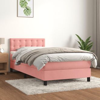 vidaXL Vidaxl - Cama Box Spring Con Colch&oacute;n Terciopelo Rosa 100x200 Cm