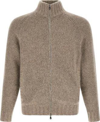 Brunello Cucinelli Hoge-hals Ritssluiting Vest - Heren - Truien - Beige - Maat: L Zijde