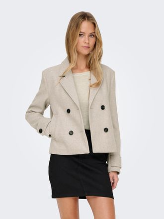 Only Kurzjacke ONLY ONLFREJA LIFE SHORT DB JACKET OTW NOOS, Damen, Gr. XS, beige (humus detail:melange), Web, Obermaterial: 100% Polyester, meliert, h&uuml;ftla