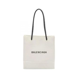 Balenciaga Pre-owned Tote Bags, female, White, Size: ONE SIZE Pre-owned Shopping Tote PVC Coated Canvas Leather Handbag