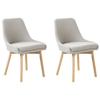Beliani Conjunto De 2 Sillas De Comedor Tela De Poli&eacute;ster Con Patas De Madera Maciza Clara Asiento Acolchado Gris Claro Melfort