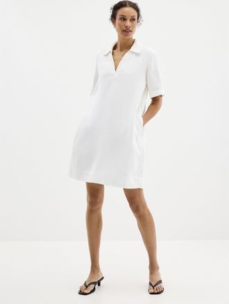 Contemporaine Womens Loose pure linen Johnny-collar dress