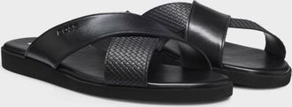 Boss Orange by Hugo Boss Mens Darrel with Plain and Patterned Straps Slides in Black - Size UK 12