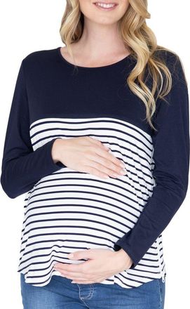 Angel Maternity Solid & Stripe Nursing Top in Navy at Nordstrom, Size X-Small