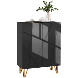 HOMCOM Shoe Storage Cabinet With Soft-Close Hinges And Adjust Shelves - High Gloss Black | TJ Hughes