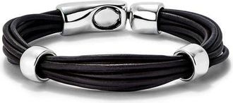 UNOde50 Multi Strand Leather Bracelet With 2 Circles in Silver at Nordstrom, Size X-Large