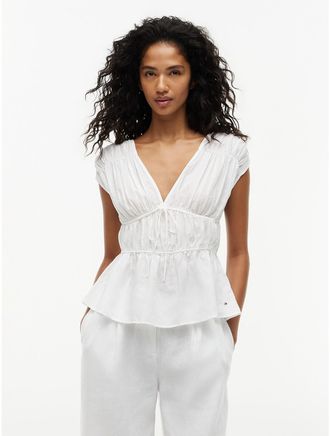 Tommy Hilfiger Womens Sleeveless Smocked Top - Ecru - XS