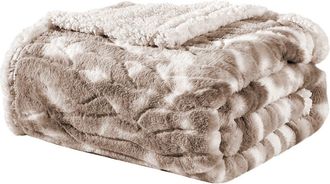 Luxury Home Alaska Microplush Faux Shearling Throw Blanket in Taupe at Nordstrom Rack