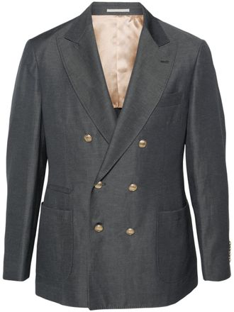 Brunello Cucinelli double-breasted m&eacute;lange blazer - men - Silk/Cupro/Virgin Wool - 52 - Grey