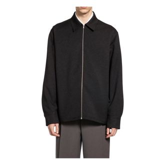 Jil Sander Light Jackets, male, Black, Size: M Wool Poplin Zip-Up Shirt