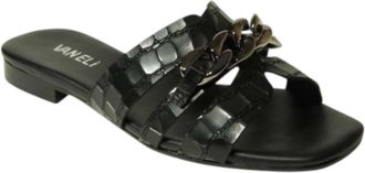 Vaneli Womens Errita Flat Sandal In Black Crocodile Print