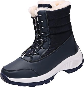 Generic High Top Boots for Women Winter Thickened Warm Comfortable Boots Ladies Lace-Up with Fur Lined Wear-Resistant Non Slip Outdoor Hiking Mountaineering S