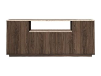 Vente-Unique Aparador con 4 puertas y 1 estante - Marr&oacute;n natural oscuro y efecto travertino beige - LOTULA