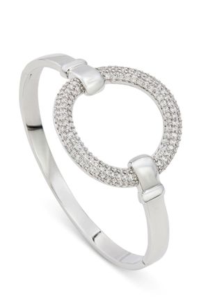 Savvy Cie Jewels RHODIUM PLATED OVER BRASS CIRCLE SHAPE WHITE CZ BANGLE BRACELET