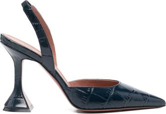 Amina Muaddi Holli Crocodile Effect Slingback Pumps