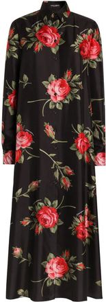 Dolce & Gabbana Rose Bouquet Print Twill Long Dress