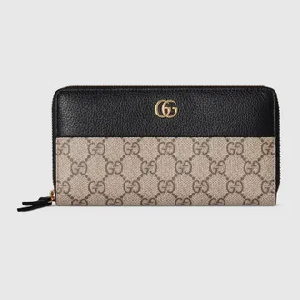 Gucci GG Marmont Bi-color Zip Around Wallet, Black, Leather
