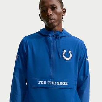Nike Indianapolis Colts Rivalries Collection Sideline Anorak Nike Mens NFL 1/2-Zip Hooded Jacket in Blue | 03AT03VU98-VDC