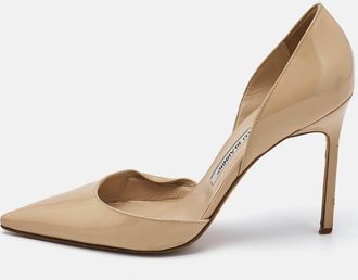Manolo Blahnik Beige Patent Leather Tayler Dorsay Pumps