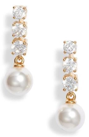 Nadri Camila Imitation Pearl & Cubic Zirconia Drop Earrings in Gold at Nordstrom Rack