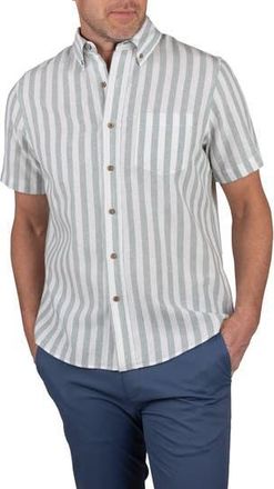 Tailor Vintage Stripe Short Sleeve Linen Button-Down Shirt in Chinois Green Bold Stripe at Nordstrom Rack, Size Xx-Large