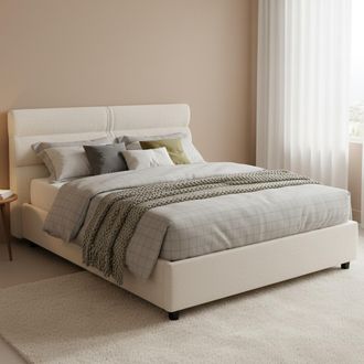 Dmora Cama De Matrimonio Brienno, Desenfundable, Con Almacenaje, Hecho En Italia, Tama&ntilde;o Colch&oacute;n 160x190 Cm, Beige